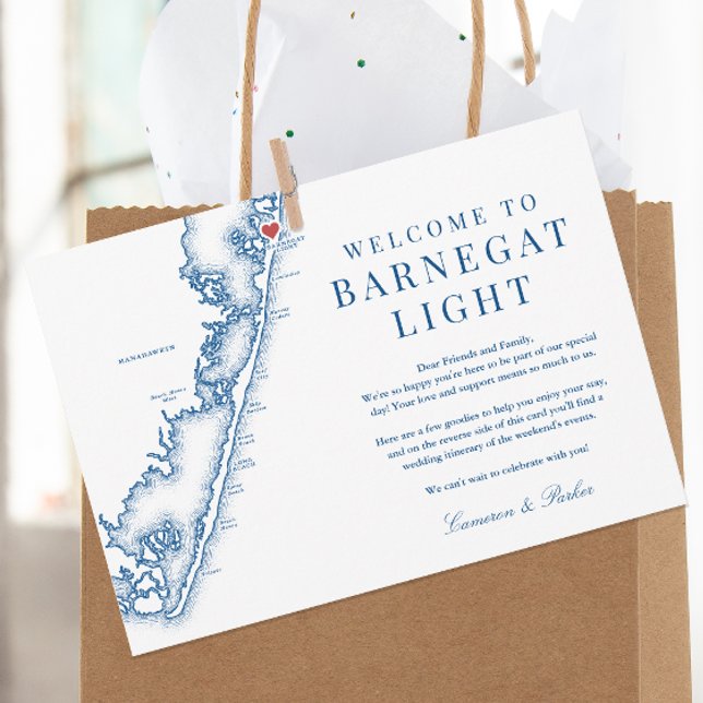 Cartão De Agradecimento Barnegat Light NJ Navy Wedding Welcome Itinerary (Barnegat Light NJ Map Wedding Welcome Letter Schedule Itinerary in Elegant Navy Blue by Coastal Map )