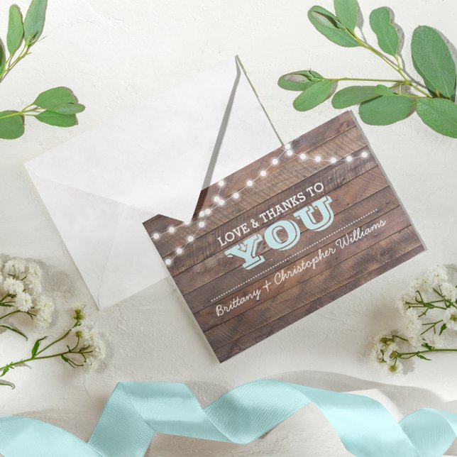 Cartão De Agradecimento Barnwood Lights Aqua Wedding Thank You Note (Criador carregado)