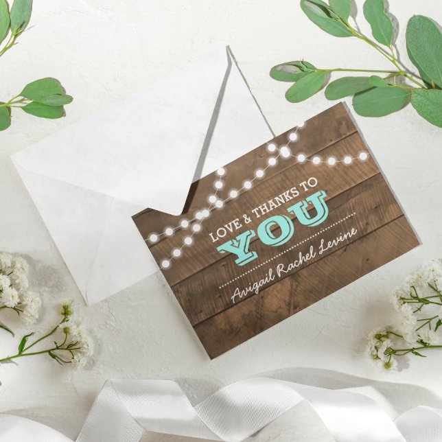 Cartão De Agradecimento Barnwood Lights Teal B"H Bat Mitzvah Obrigado (Criador carregado)