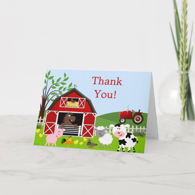 Cartão De Agradecimento Barnyard Farm Animals Thank You Card (Frente)