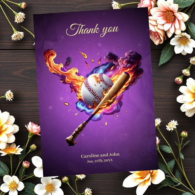 Cartão De Agradecimento Baseball no Fogo. (Criador carregado)