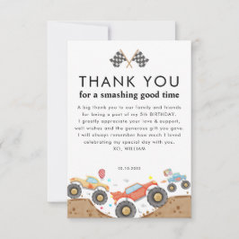Cartão De Agradecimento Bash de Caminhão Monstro Aquarela Aniversário de C
