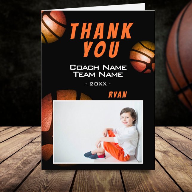 Cartão De Agradecimento Basketball Metallic Photo Thank you Coach Card (Criador carregado)