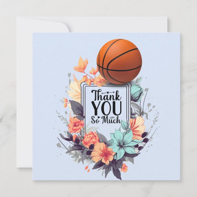 Cartão De Agradecimento Basquete com Flores (Frente)