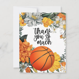 Cartão De Agradecimento Basquete com flores para treinador