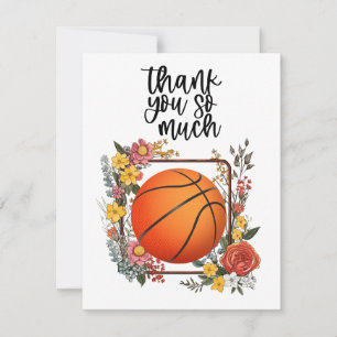 Cartão De Agradecimento Basquete com flores para treinador