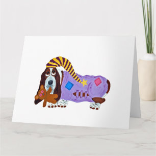 Cartão De Agradecimento Basset Hound de pijama com ursinho de pelúcia