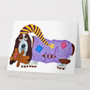 Cartão De Agradecimento Basset Hound em pijamas com ursinho de pelúcia