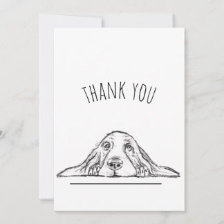 Cartão De Agradecimento basset hound preto branco simples olhos de cachorr