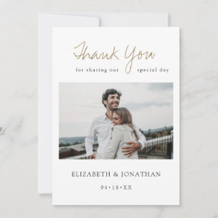 Cartão De Agradecimento Basta Casamento de Fotos Douradas de Script Modern