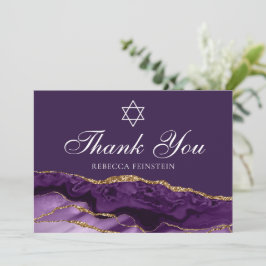 Cartão De Agradecimento Bat Dourado roxo Mitzvah Star de David Personaliza