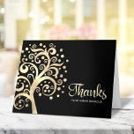 Cartão De Agradecimento Bat Mitzvah Black Gold Tree - Escritura da Vida<br><div class="desc">Certifique-se de que o seu Bat Mitzvah favorito mostre o seu apreço a todos os que apoiaram o seu evento principal! Envie este sofisticado e personalizado cartões de agradecimentos! Uma folha de ouro falso gráfica com estrela cintilante de David e "folhas" de ponto, juntamente com um roteiro de caligrafia dourada,...</div>