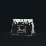 Cartão De Agradecimento Bat Mitzvah Black Silver Script Floral Watercolor<br><div class="desc">Certifique-se de que o seu Bat Mitzvah favorito mostre o seu apreço a todos os que apoiaram o seu evento principal! Envie este sofisticado e personalizado cartões de agradecimentos! Uma cor de água floral vítrea branca, estonteante, branca e falso prata, uma folha de alumínio falso prateada escrita à mão e...</div>