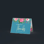 Cartão De Agradecimento Bat Mitzvah Blue Dourada Script Floral Watercolor<br><div class="desc">Certifique-se de que o seu Bat Mitzvah favorito mostre o seu apreço a todos os que apoiaram o seu evento principal! Envie este sofisticado e personalizado cartões de agradecimentos! Uma aquarela floral, cor-de-rosa e cor-de-pêssego, impressionante, com a tipografia de um script de folha de ouro falso, e rosa de cinza...</div>