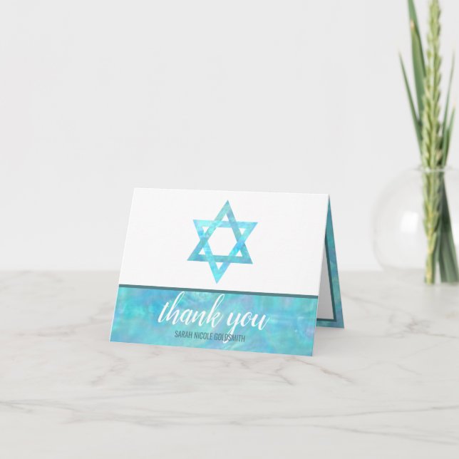Cartão De Agradecimento Bat Mitzvah Blue Opal Magen David Fotografia Chic (Frente)