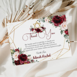 Cartão De Agradecimento Bat Mitzvah Burgundy Blush - Estrela Dourada Flora
