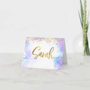 Cartão De Agradecimento Bat Mitzvah Dourado Script Purple Watercolor Sarah