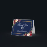 Cartão De Agradecimento Bat Mitzvah Floral Burgundy Gold Note<br><div class="desc">Bat Mitzvah Watercolor Burgundy Marsala Floral Blue Gold Thank You Note Card</div>