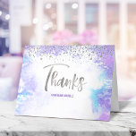 Cartão De Agradecimento Bat Mitzvah Modern Silver Script Puro Watercolor<br><div class="desc">Certifique-se de que o seu Bat Mitzvah favorito mostre o seu apreço a todos os que apoiaram o seu evento principal! Enviem este espantoso, moderno, falso filme prateado cintilante escrita à mão e minúsculos pontos sobre um fundo de aquarela roxa claro, personalizado, obrigado nota. Na frente, personalize com o nome...</div>