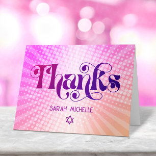 Cartão De Agradecimento Bat Mitzvah Negrito Retro Boho Rosa Laranja Gradie