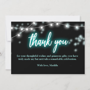 Cartão De Agradecimento Bat Mitzvah Turquesa Neon Temático