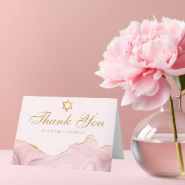 Cartão De Agradecimento Bat Personalizado Dourado Rosa Chic Mitzvah