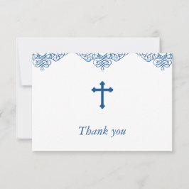 Cartão De Agradecimento Batismo Azul Meninos/Christening Obrigado