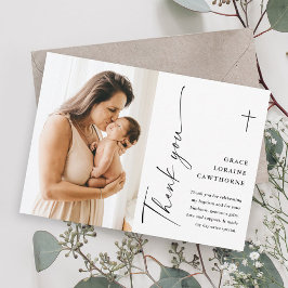 Cartão De Agradecimento Batismo com Foto de Letra Moderna e Elegante