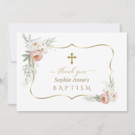 Cartão De Agradecimento Batismo com Rosa de Duagem Branca de Aquarela