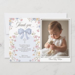 Cartão De Agradecimento Batismo Cristão de Menina Arco Floral Pastel