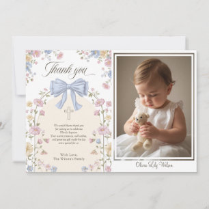 Cartão De Agradecimento Batismo Cristão de Menina Arco Floral Pastel