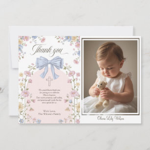 Cartão De Agradecimento Batismo Cristão de Menina Arco Floral Pastel