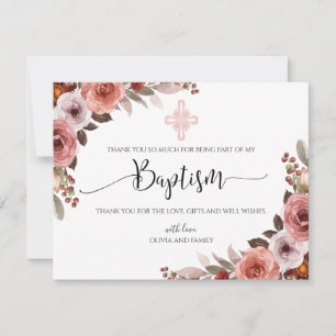 Cartão De Agradecimento Batismo da Garota Floral Rosa Flórida Obrigado