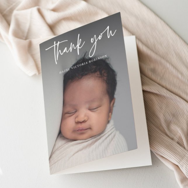 Cartão De Agradecimento Batismo de Fotografia Religiosa do Script Moderno (Modern script typography overlay photo baptism thank you card.)