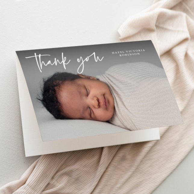 Cartão De Agradecimento Batismo de Fotografia Religiosa do Script Moderno (Modern script typography overlay photo baptism thank you card.)