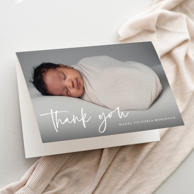 Cartão De Agradecimento Batismo de Fotografia Religiosa do Script Moderno (Modern script typography overlay photo baptism thank you card.)