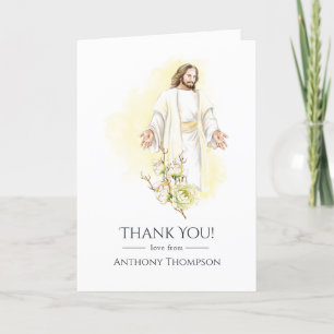 Cartão De Agradecimento Batismo de Jesus Floral em Aquarela ou Batizado