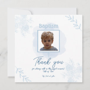 Cartão De Agradecimento Batismo Floral Azul - Clássico e Elegante