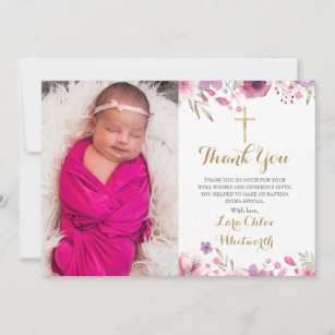 Cartão De Agradecimento Batismo Floral, Escrita Fotográfica de Natal