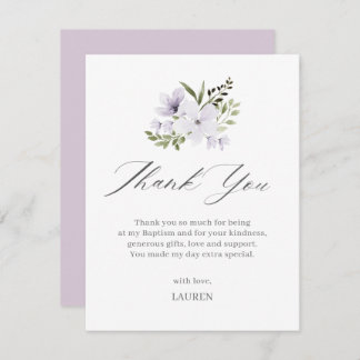 Cartão De Agradecimento Batismo Floral Roxo Cruzando Christening