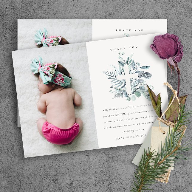 Cartão De Agradecimento Batismo Fotográfico da Cruz da Fauna Eucalyptus Az (Criador carregado)