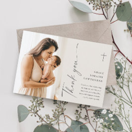 Cartão De Agradecimento Batismo Fotográfico Elegante Moderno