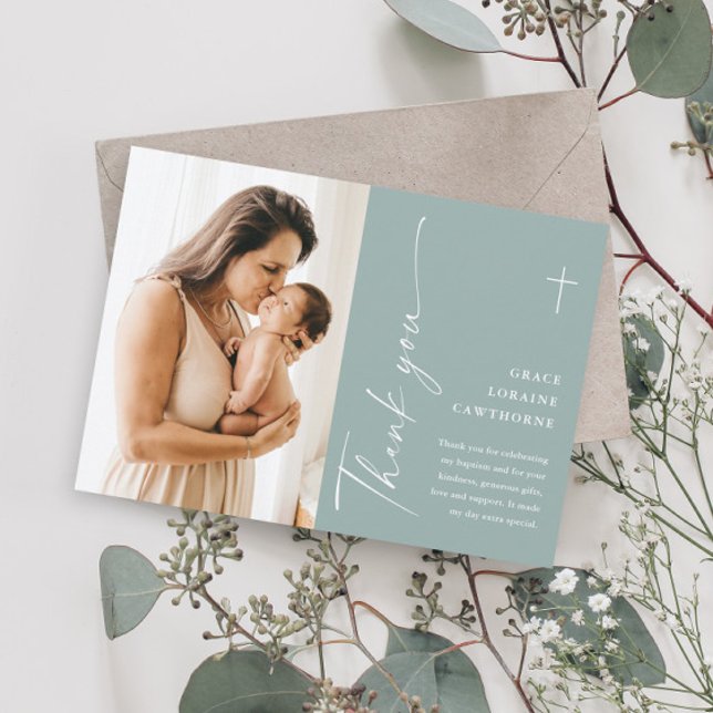 Cartão De Agradecimento Batismo Fotográfico Elegante Moderno (Criador carregado)