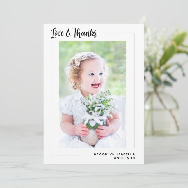 Cartão De Agradecimento Batismo Fotográfico Moderno de Obrigados e Amor (Em pé/Frente)