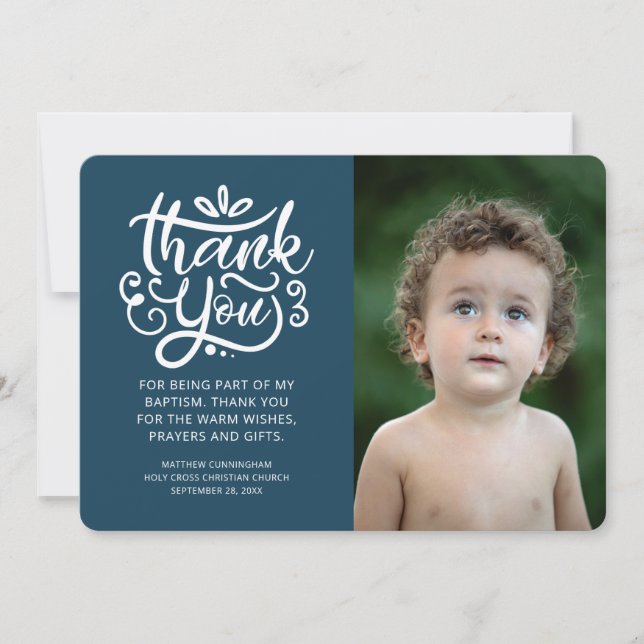 Cartão De Agradecimento Batismo Fotográfico Simples e Moderno Obrigado (Frente)