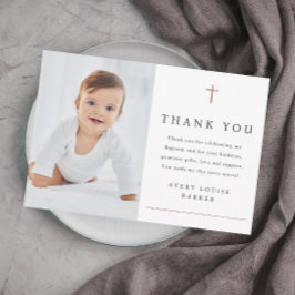Cartão De Agradecimento Batismo Religioso com Foto Cruzada Simples Rosa Do