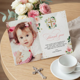 Cartão De Agradecimento Batismo Religioso De Primeira Comunhão Dourado Ros