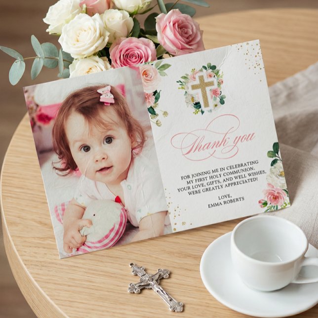 Cartão De Agradecimento Batismo Religioso De Primeira Comunhão Dourado Ros (Criador carregado)