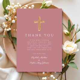 Cartão De Agradecimento Batismo religioso Rosa Elegante