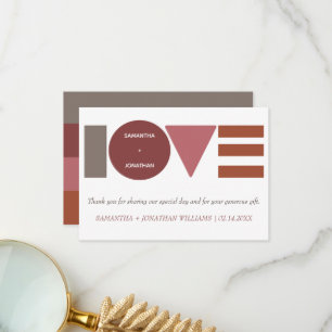 Cartão De Agradecimento Bauhaus Love Red + Taupe Stripe Casamento de Nom